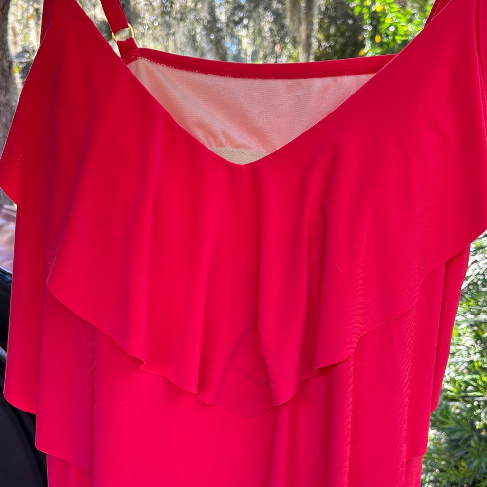 Aqua Green Vibrant Red Layered Swim Camisole - Picture 2 of 8